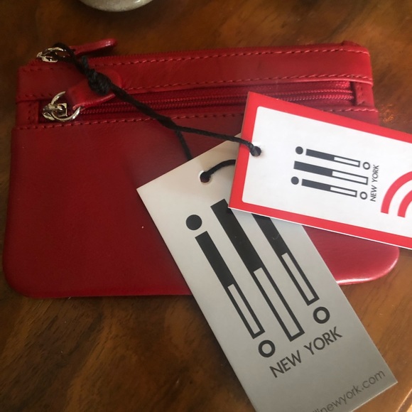 Red Leather Wallet Credit Card ID Holder Zipper Coin Purse - Picture 2 of 9